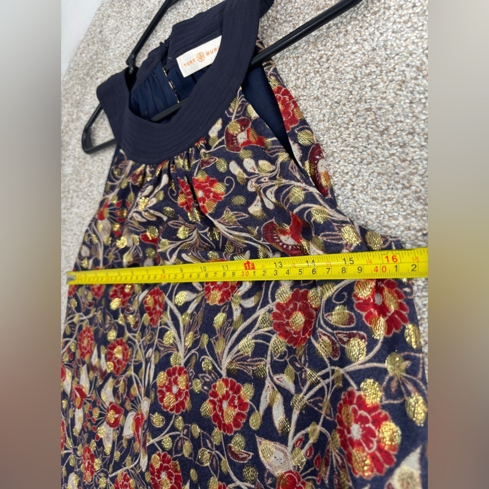 Tory Burch Silk Floral Gold Metallic Halter Top Blouse Size 4 Business casual - Picture 7 of 9